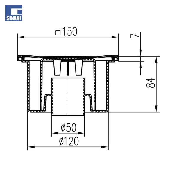 Piletë dyshemeje vertikale Ø50/84 me grilë inoksi Sun