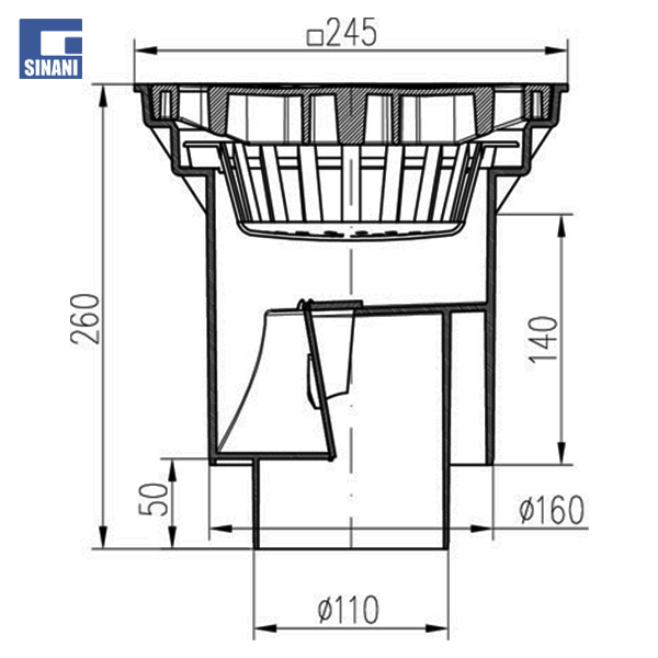 Piletë rruge vertikale Ø160/110 me grilë plastike Sun dhe klapet