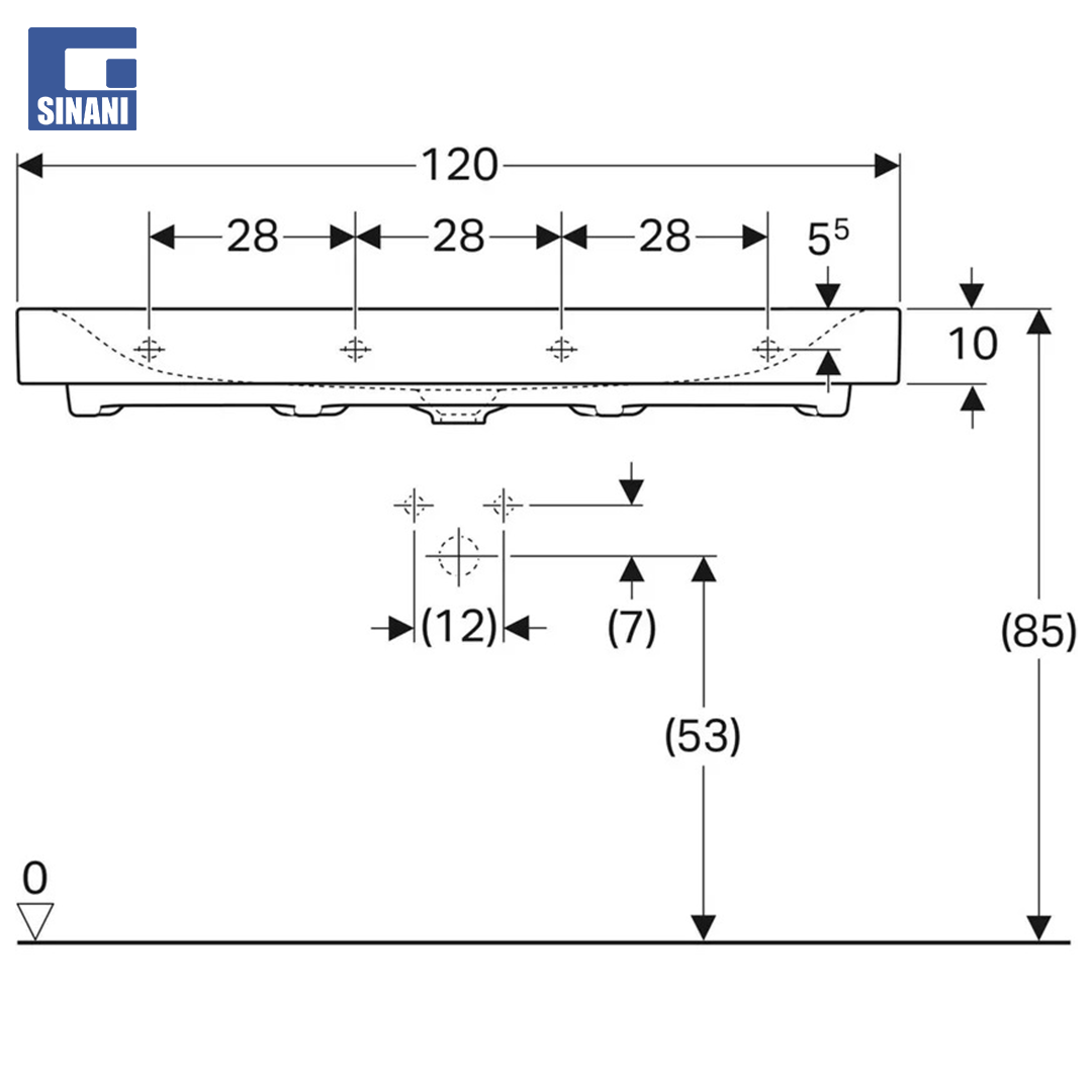 Lavaman për mobilje Citterio WH120x50 cm (me 2 vrima grupi) (KeraTect)