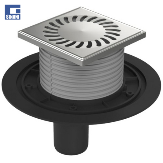 Piletë dyshemeje vertikale universale Ø50 me grilë inoksi Sun