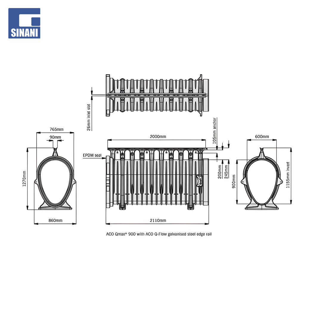 Kanal Qmax 900 A15-F900, me grilë të galvanizuar Slot Q-Flow