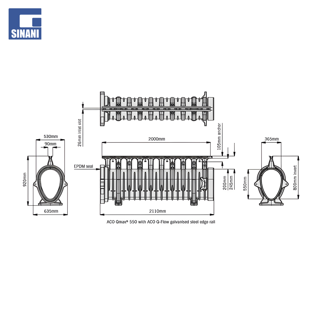 Kanal Qmax 550 MDPE klas F900, me grilë Slot te galvanizuar Q-flow