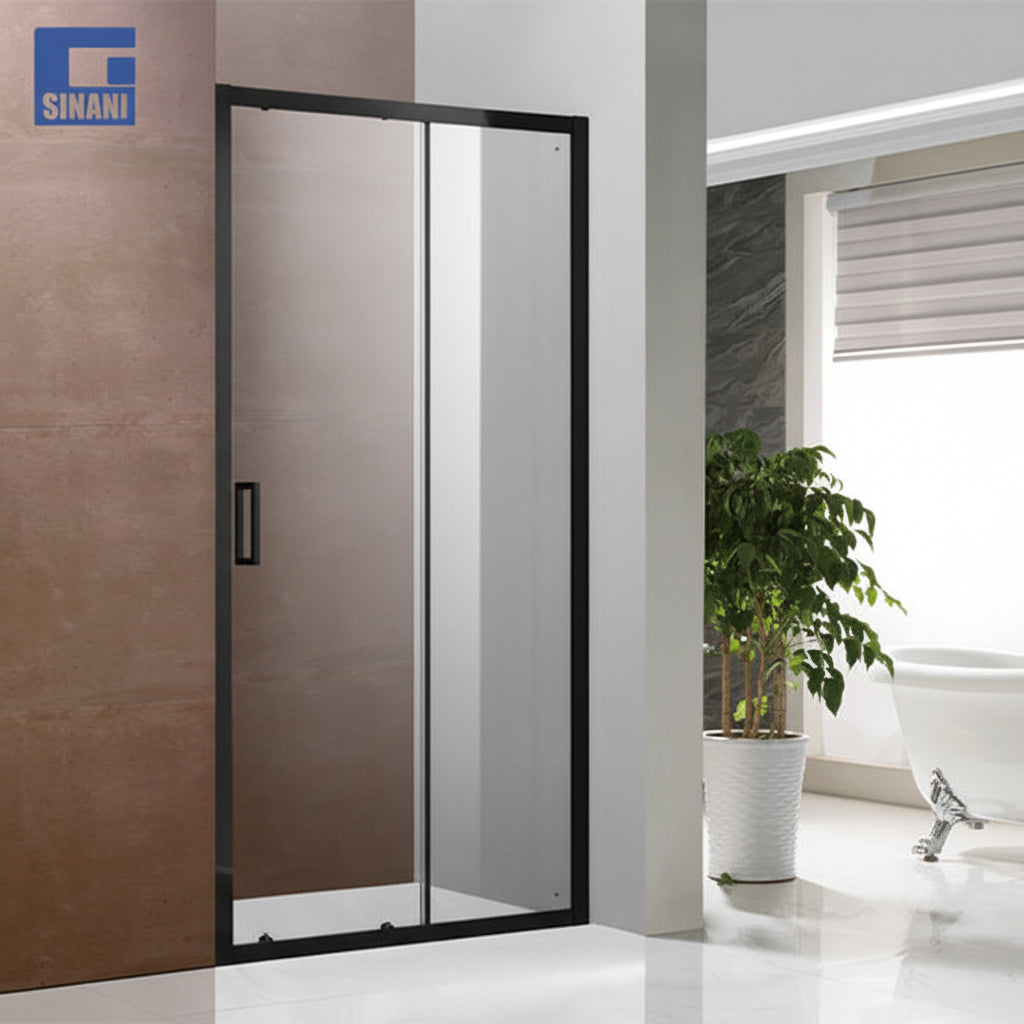 Derë xhami Linea me xham transparent me panele të zeza