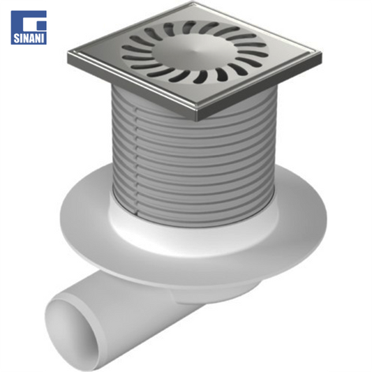 Piletë dyshemeje horizontale me grilë Sun kornizë dhe fllanxhë inoksi Ø50