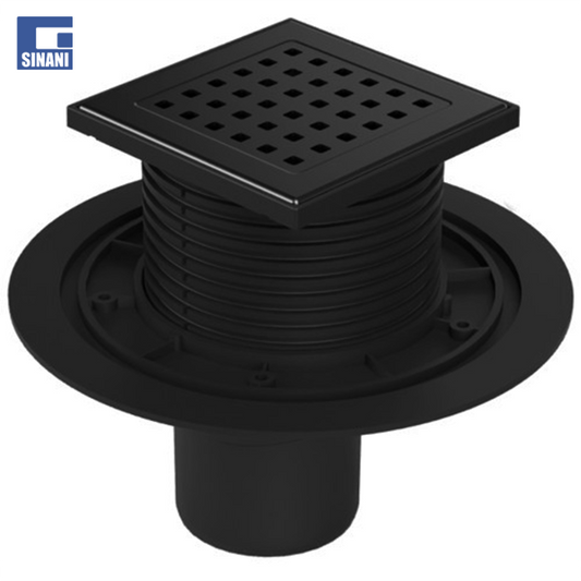 Piletë dyshemeje vertikale Ø75 me grilë Gate të zezë dhe fllanxhë inoksi