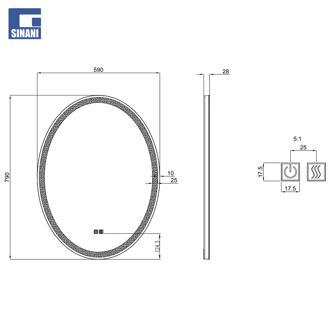Pasqyrë LED Oval 60x80cm, tre ngjyra, anti-fog IP44