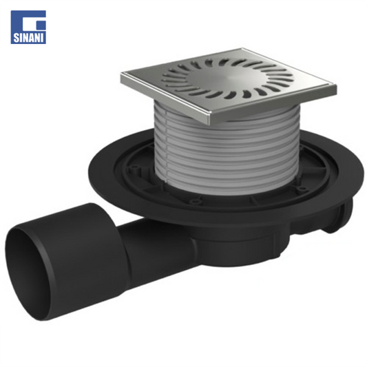 Piletë dyshemeje horizontale dhe grilë inoksi Sun me hyrje Ø50 dhe dalje Ø50/75