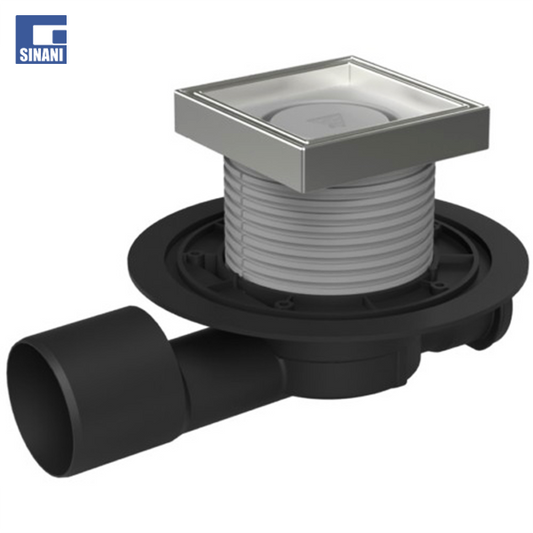 Piletë dyshemeje horizontale dhe grilë inoksi Ceramica me hyrje Ø50 dhe dalje Ø50/75