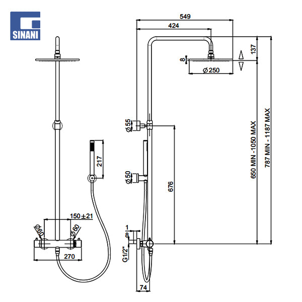 Kollonë dushi termostatike COX T