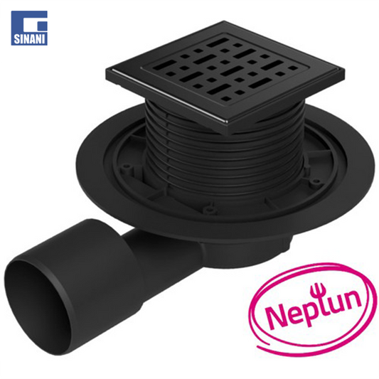 Piletë dyshemeje universale Neptun horizontale Ø50/75 me grilë Face dhe fllanxhë inoksi e zezë