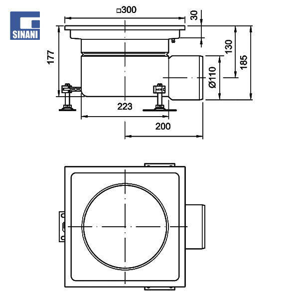 Lartësi fikse me shkarkim horizontal me sifon kundra erës Gully 218 ACO Hygienic