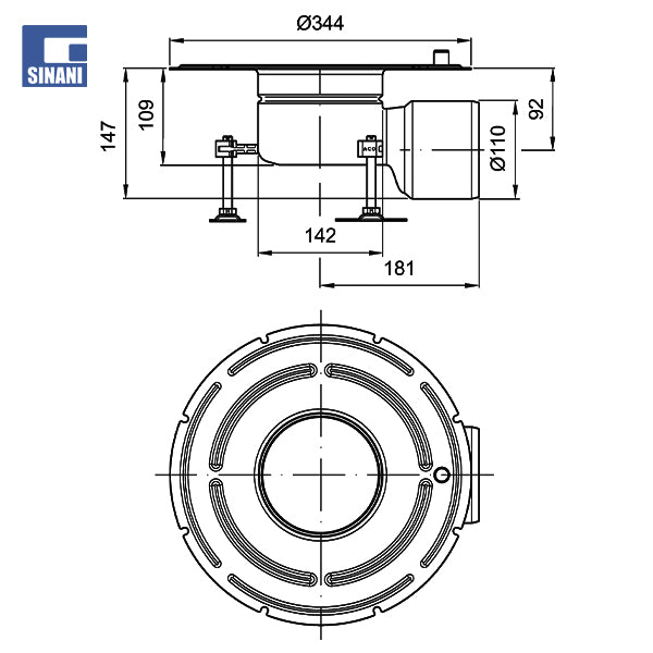 Piletë inoksi horizontale Gully 142 teleskopike (me fllanxhe lidhese) me sifon ACO Hygienic
