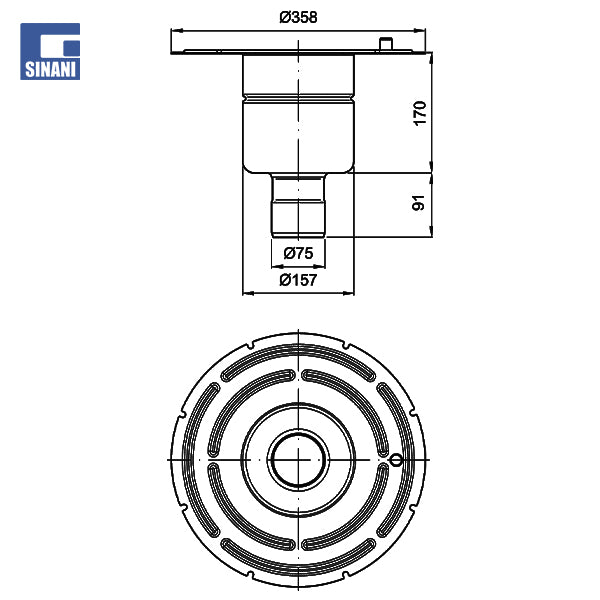 Shkarkim vertikal me fllanxhë ngjitëse, inoksi, sifon kundër erërave Gully 157 ACO Hygienic