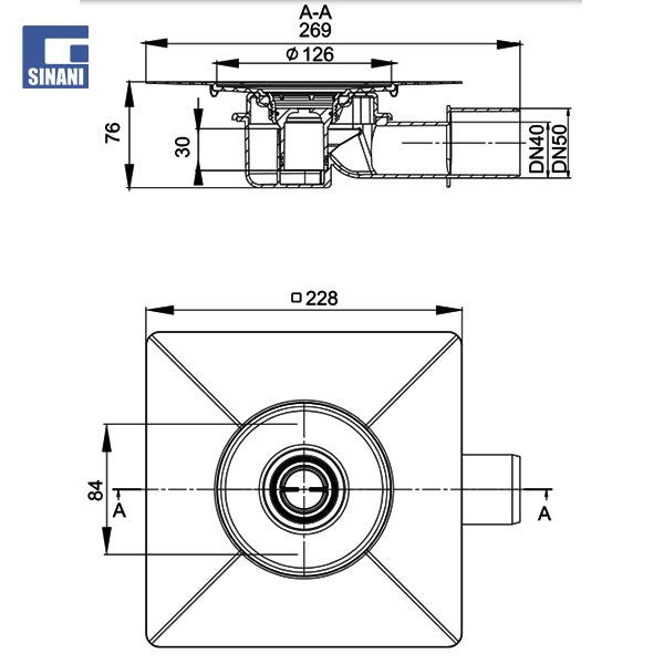 Pilete dushi MG DN40/50 me fllanxhe plastike per hidroizolim (pjesa e poshtme)