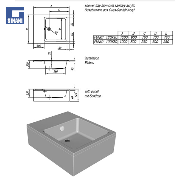 Pjate dushi me ndenjese dhe panel Funky