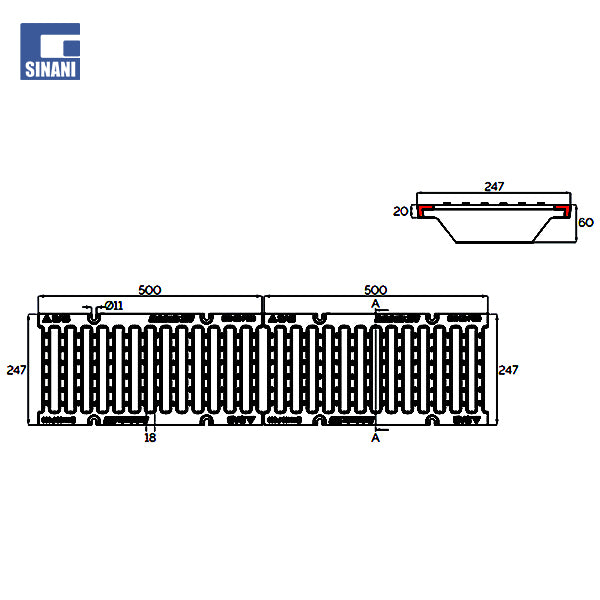 Kanalinë me grilë gize dhe kënd çeliku