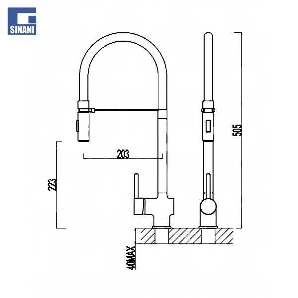 Grup lavapjate Fashion i zi dhe krom me tërheqje