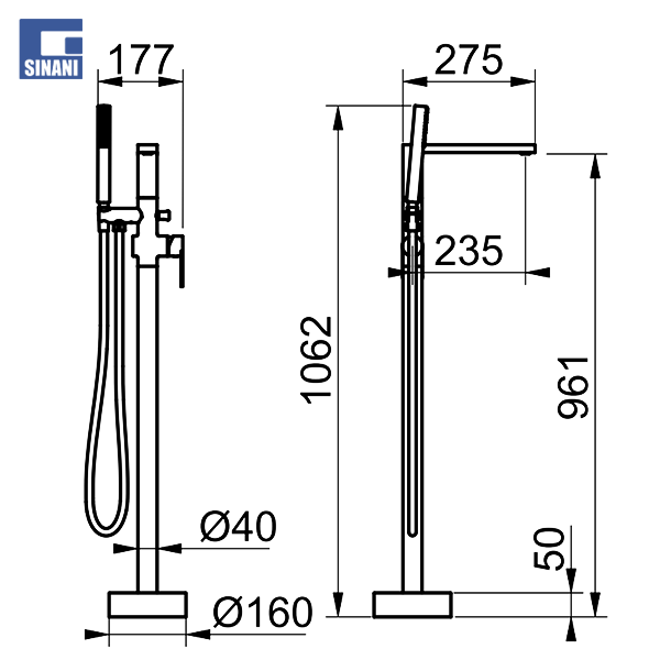 Kollonë dushi në dysheme Brushed Gold
