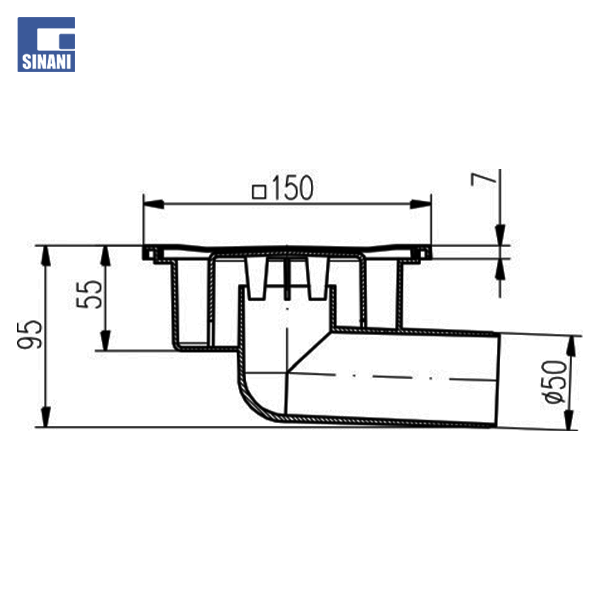 Piletë dyshemeje horizontale DN 50/95 plastike