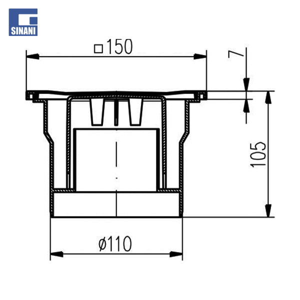 Piletë dyshemeje vertikale D110 me grilë inoksi Sun