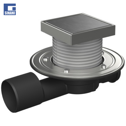 Piletë dyshemeje horizontale Neptun me fllanxhe inoksi, me kornizë dhe grilë çeliku