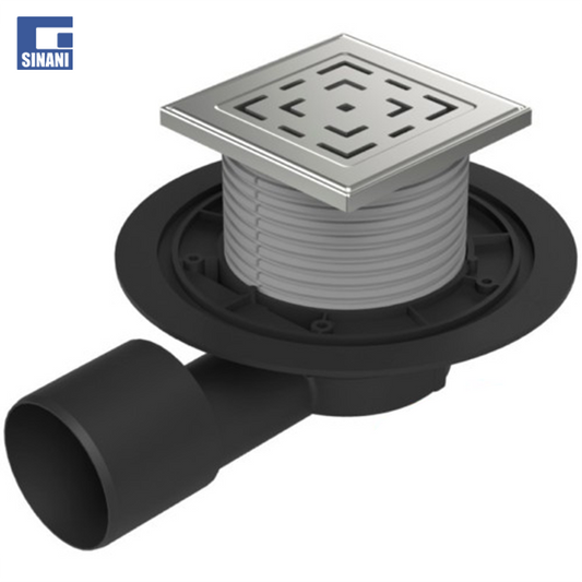 Piletë dyshemeje horizontale Neptun me grilë Labyrinth dhe fllanxhë inoksi