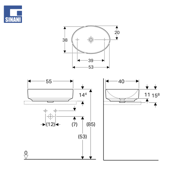 Lavaman mbi suprine VariForm Ø55 oval