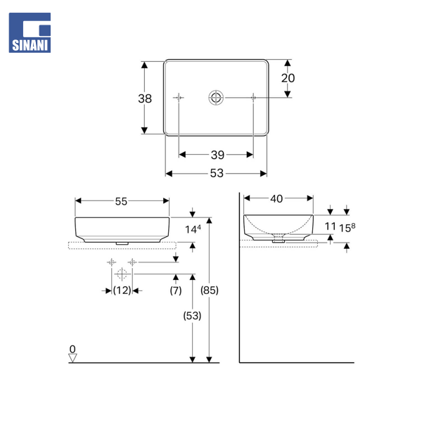 Lavaman mbi suprine VariForm 55 cm