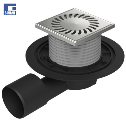 Piletë dyshemeje universale horizontale Ø50/75 me fllanxhë dhe grilë inoksi Sun