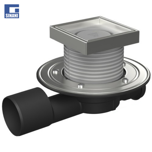 Piletë dyshemeje horizontale Neptun me fllanxhë inoksi, kornizë dhe grilë Ceramics