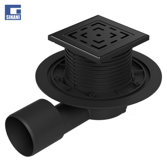 Piletë dyshemeje Horizontale Neptun me grilë Labyrinth dhe fllanxhë inoksi e zezë