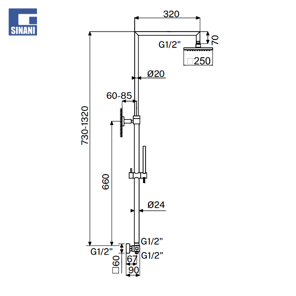 Kollonë dushi termostatike Gold