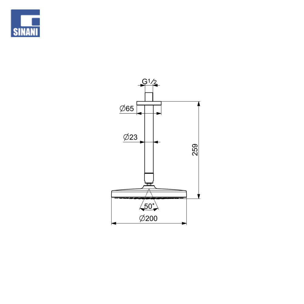 Kokë dushi tavanore rrethore Ø200 me krah dushi HansaBasicjet