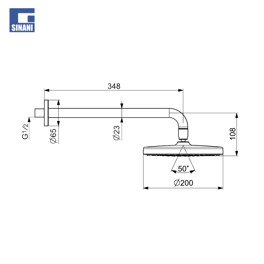 Kokë dushi rrethore Ø200 me krah dushi HansaBasicjet