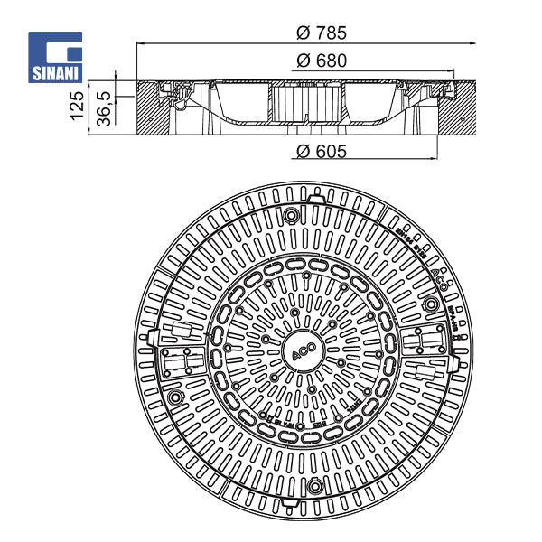 Kapak pusete plastike SACO Ø600 pa ventilim, kornize betoni Begu
