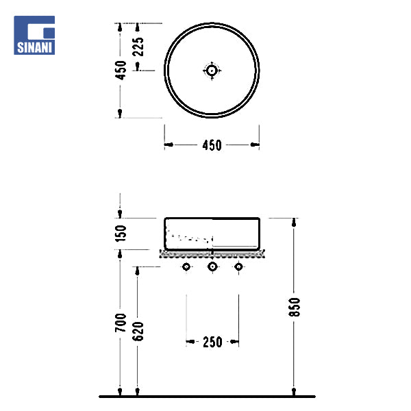 Lavaman mbi suprinë Minimal Ø45 cm
