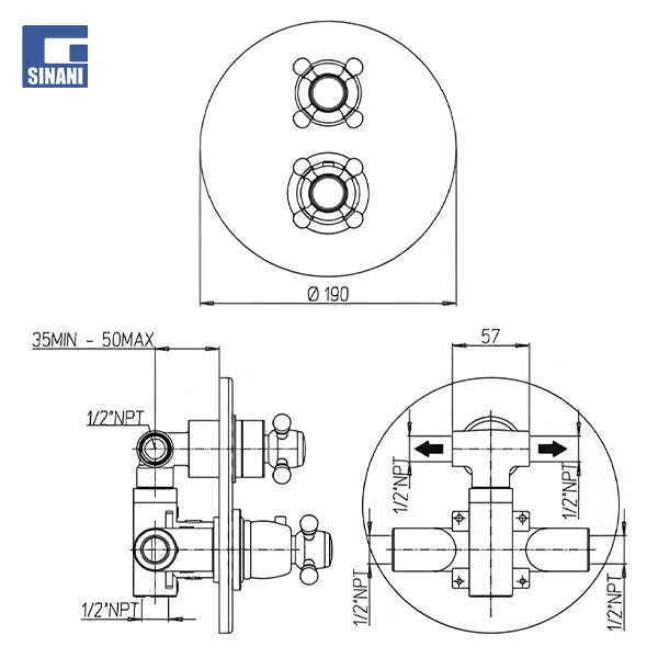 Grup dushi inkaso termostatik me devijator Duomo