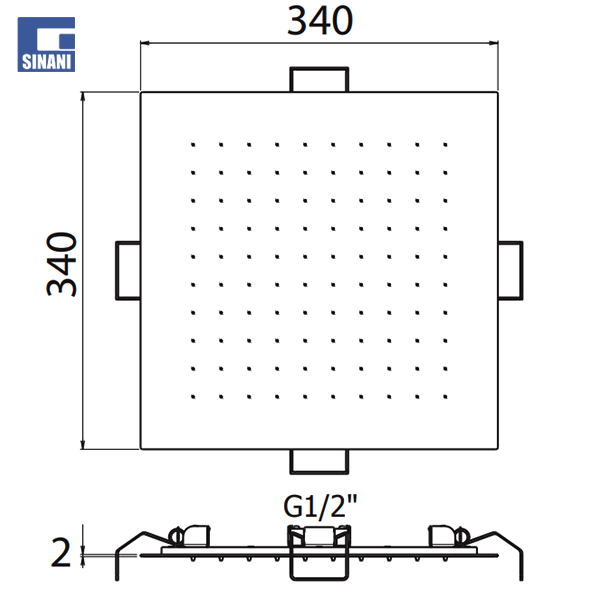 Kokë dushi inkaso tavanor inoksi katrore 34x34 e zezë mat