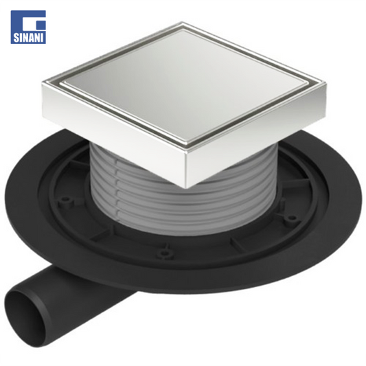 Piletë dyshemeje 125x125 mm horizontale Ø40 me kornizë dhe grilë inoksi Steel