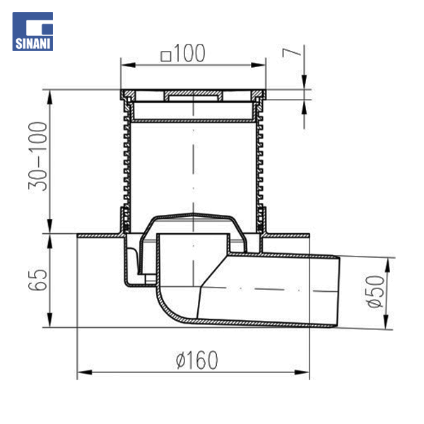 Piletë dyshemeje universale horizontaleDN 50/95 me grilë inoksi
