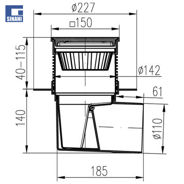 Piletë rruge horizontale Ø110 me grilë inoksi dhe fllanxhë