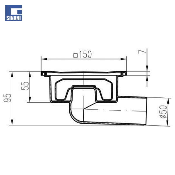 Piletë dyshemeje universale horizontale DN 50/95 me grilë inoksi Sun