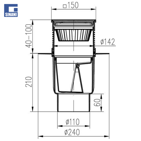 Piletë rruge Ø110 vertikale me grilë gize, fllanxhë dhe klapet