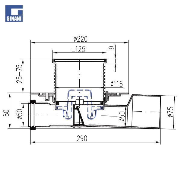 Piletë dyshemeje horizontale Neptun me grile inoksi Gate