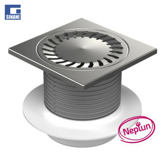 Piletë dyshemeje vertikale Neptun Ø50 me fllanxhe dhe grile inoksi Sun