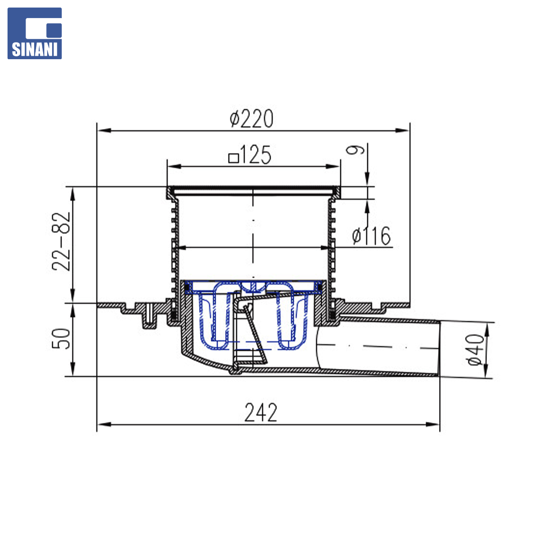 Piletë dyshemeje universale me grilë inoksi Sun