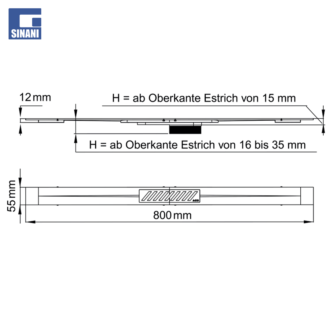 ShowerDrain S+ Profil i zi 800 mm çelik inoks, grilë me vija