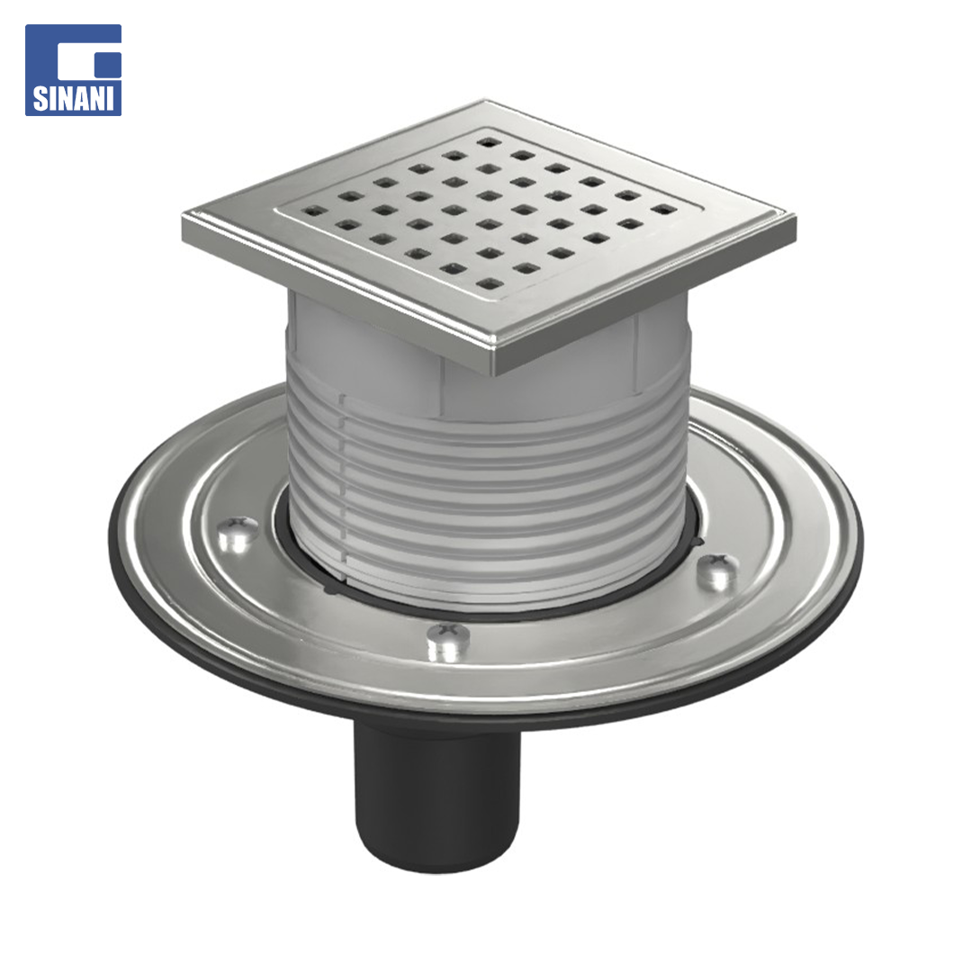 Piletë dyshemeje vertikale Ø50 me fllanxhë dhe grilë inoksi Sun