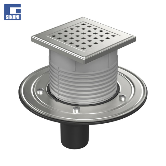 Piletë dyshemeje vertikale Ø50 me fllanxhë dhe grilë inoksi Sun