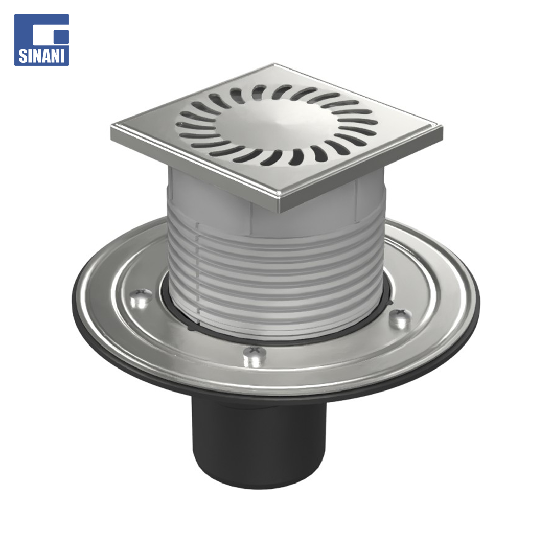 Piletë dyshemeje vertikale Ø75 me fllanxhë dhe grilë inoksi Sun